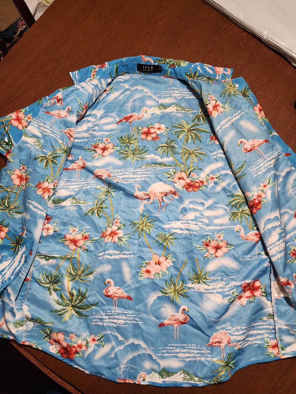 ISLR Blue Flamingo Print Short-Sleeve Button-Down Shirt - Picture 8 of 9